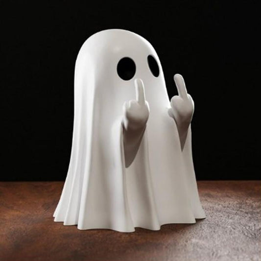 Halloween Ghost Figurine – Spooky Resin Middle Finger Ghost Decor | Cute & Edgy Indoor/Outdoor Halloween Decor for Porch & Home (1 Figurine)